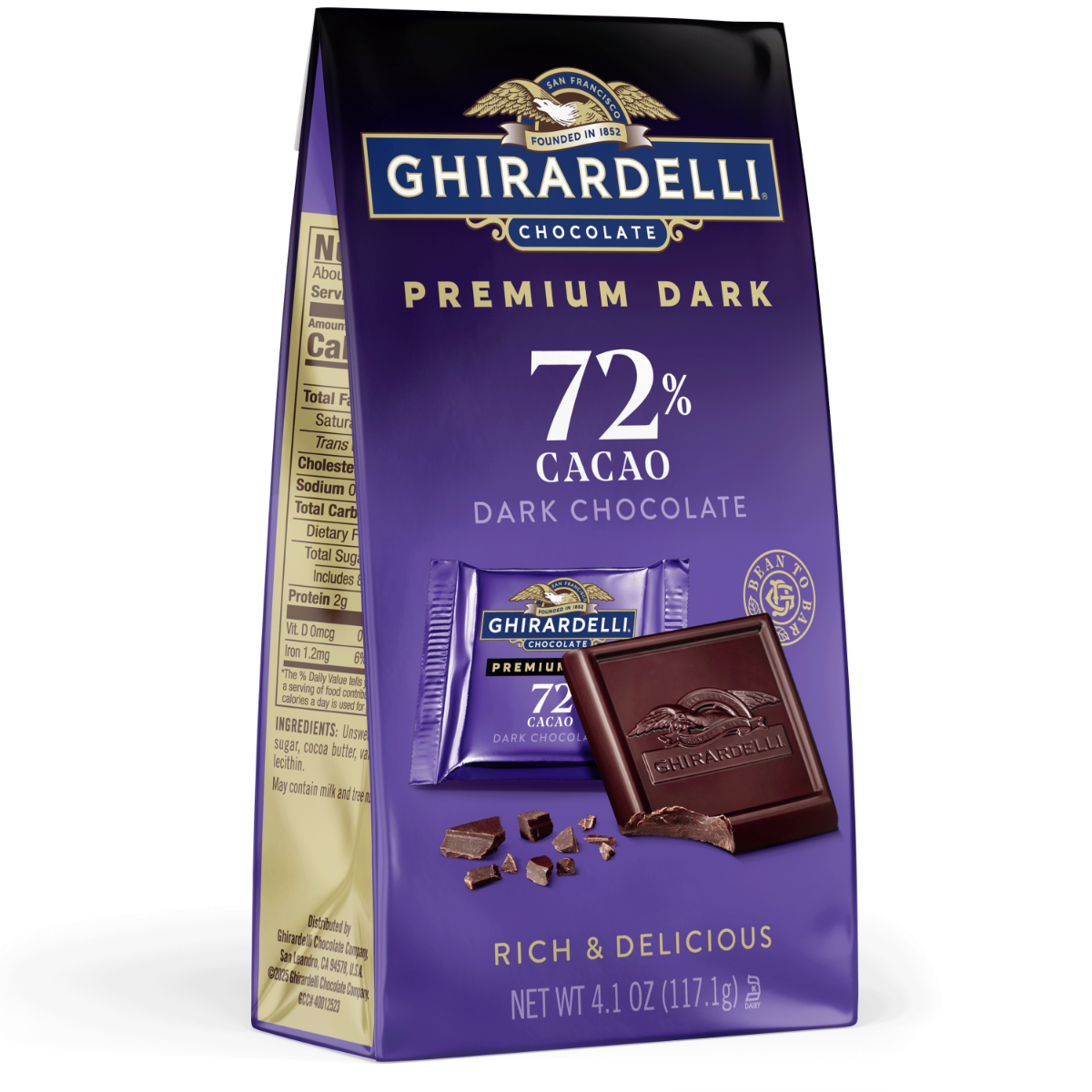 Premium Dark 72% Cacao Dark Chocolate SQUARES 4.1 oz Bag (Case of 6)